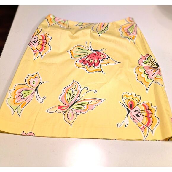 Talbots Yellow Butterfly Floral Cotton Mini Skirt 10 Garden Girl Cottagecore - Picture 4 of 8